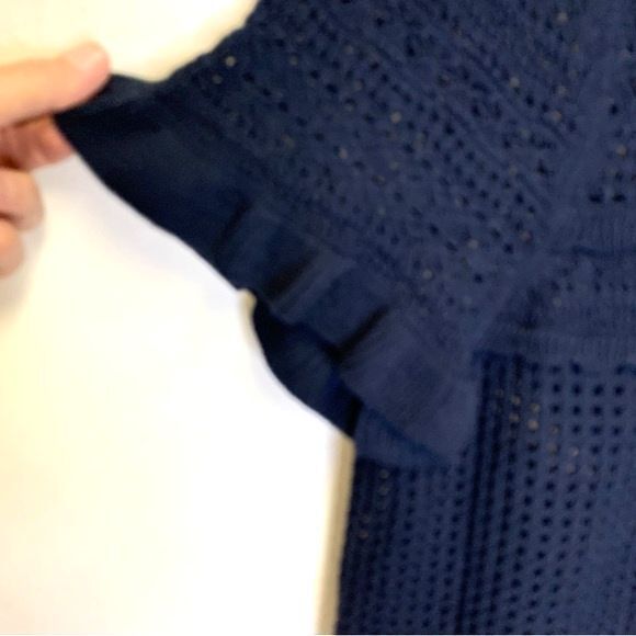 Top Shop NWOT Navy Crochet Short Sleeve Sweater Size 8 - Picture 6 of 13
